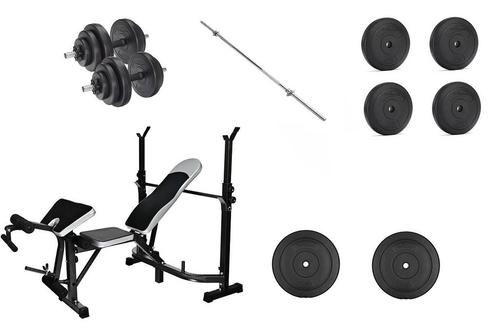 Fitness halterbank combinatie set - 60 kg schijven - 165..., Sport en Fitness, Fitnessmaterialen, Nieuw, Ophalen of Verzenden