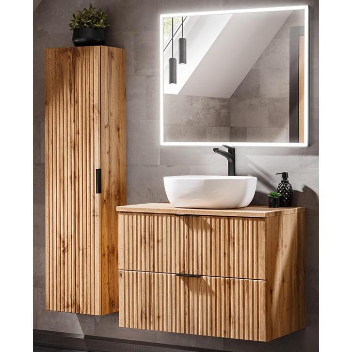 Badkamermeubel Polaris Uno Oak 80CM (Badkamermeubels), Huis en Inrichting, Badkamer | Badkamermeubels, Nieuw, Ophalen of Verzenden