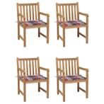 vidaXL Tuinstoelen 4 st met rood geruite kussens massief, Verzenden, Nieuw, Hout