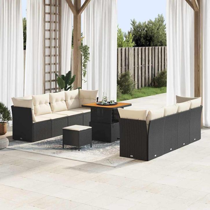 vidaXL Tuin Sofa Set 11 pcs Zwart poly rattan, Tuin en Terras, Tuinsets en Loungesets, Nieuw, Verzenden