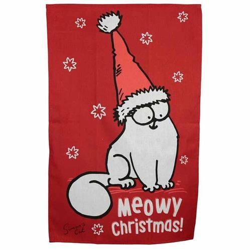 Theedoek - Simons Cat - Meowy Christmas NIEUW, Huis en Inrichting, Keuken | Textiel, Rood, Nieuw, Ophalen of Verzenden