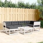vidaXL 6-delige Loungeset met kussens massief grenenhout wit, Verzenden, 6 zitplaatsen, Nieuw, Loungeset