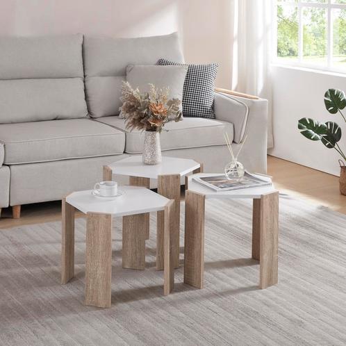 [en.casa] Bijzettafel set van 3 Rantasalmi eikenkleurig en w, Huis en Inrichting, Tafels | Bijzettafels, Nieuw, Verzenden