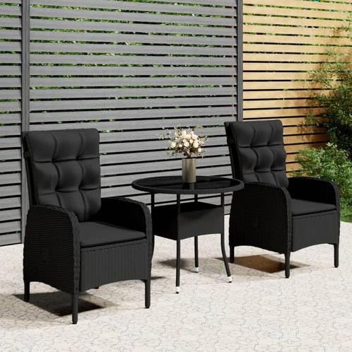 vidaXL 3-delige Tuinset poly rattan zwart, Tuin en Terras, Tuinsets en Loungesets, Tuinset, Nieuw, 2 zitplaatsen, Rotan, Verzenden