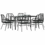 vidaXL 7-delige Tuinset poly rattan glas zwart, Tuin en Terras, Tuinsets en Loungesets, 6 zitplaatsen, Nieuw, Tuinset, Verzenden