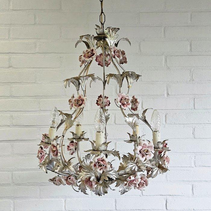 Kroonluchter - Tole kroonluchter - Smeedijzer - Porseleinen, Antiek en Kunst, Curiosa en Brocante