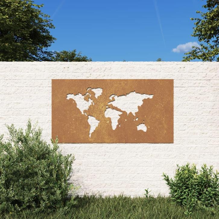 vidaXL Wanddecoratie tuin wereldkaartontwerp 105x55 cm, Huis en Inrichting, Woonaccessoires | Schilderijen, Tekeningen en Foto's