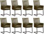 Set van 8 Olijfgroene leren   - poot vierkant zwart - Granad, Nieuw, Vijf, Zes of meer stoelen, Modern, Leer