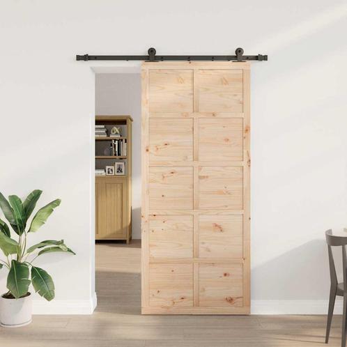 vidaXL Schuifdeur Bruin 80 x 208 cm Massief grenenhout, Doe-het-zelf en Verbouw, Deuren en Horren, Nieuw, Verzenden