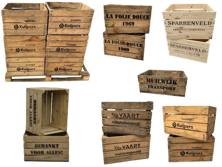 Houten kisten met eigen tekst  - logo - gepersonaliseerd., Zakelijke goederen, Kantoor en Winkelinrichting | Kantoormeubilair en Inrichting