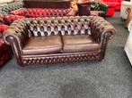 Chesterfield Maarssen 3 zits Bruin lederen Chesterfield Bank, Chesterfield, Rechte bank, Gebruikt, Leer