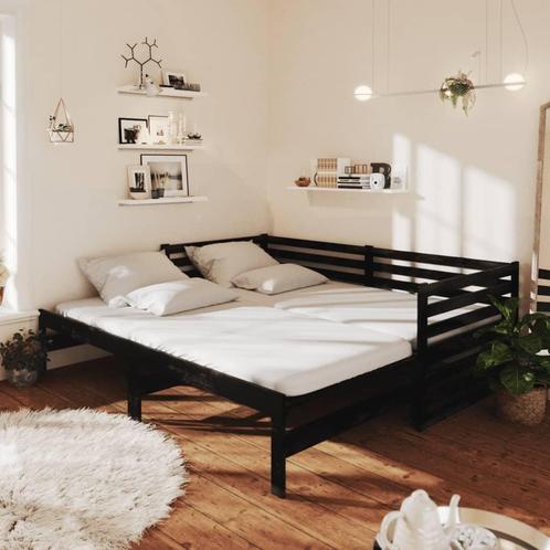 vidaXL Bedbank uitschuifbaar massief grenenhout zwart, Huis en Inrichting, Slaapkamer | Bedden, 90 cm, 200 cm, Zwart, Eenpersoons