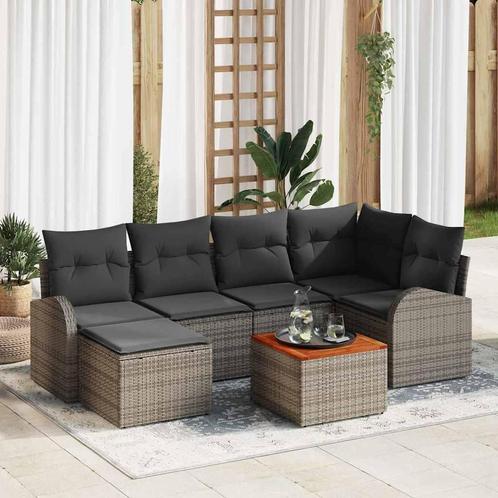 vidaXL Tuin Sofa Set 7 pcs Grijs, Tuin en Terras, Tuinsets en Loungesets, Nieuw, Rotan, Verzenden