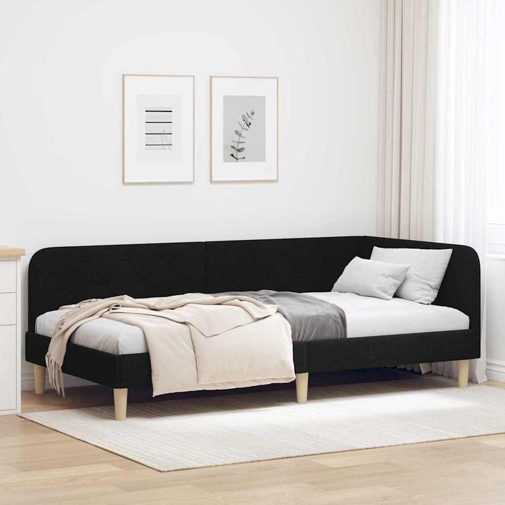 vidaXL Hoekbedframe met hoofdeinde Zwart 100 x 200 cm Stof, Huis en Inrichting, Slaapkamer | Bedden, Zwart, Nieuw, Stof, Verzenden
