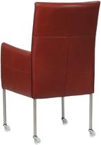 Rode leren moderne eetkamerstoel - poot rond rvs met wiel -, Huis en Inrichting, Stoelen, Overige kleuren, Nieuw, Leer, Ophalen of Verzenden