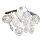 Sterling silver and cut-glass ladys twelve-piece dressing