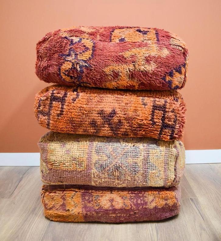 Vintage Vloerkussens - Marokkaanse handgemaakte vloerkussens, Huis en Inrichting, Banken | Voetenbanken en Poefen, 50 tot 75 cm