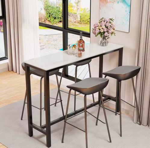 Luxe hoge bartafel 120x40cm met marmeren tafelblad, Huis en Inrichting, Barren, Nieuw, Verzenden