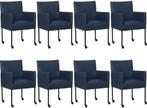 Set van 8 Blauwe leren moderne kuipstoel - poot rond zwart m, Huis en Inrichting, Stoelen, Overige kleuren, Nieuw, Leer, Ophalen of Verzenden