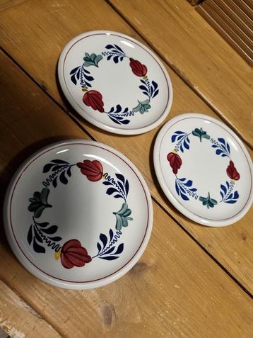 Boerenbont Gebaksbord  diameter 16cm set 3 stuks Aardewerk beschikbaar voor biedingen