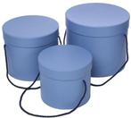 Bloemendoos set van 3 luxe rond zacht blauw met hengsel, Ophalen of Verzenden, Nieuw