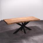 Boomstamtafel, Eettafel 220x100 massief hardhout, metaalpoot, Overige houtsoorten, Robuust Modern, Vijf personen of meer, Rechthoekig