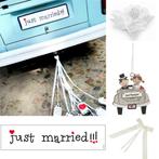 Bruidsauto decoratie set Just Married 11-delig, Verzenden, Nieuw, Versiering, Geboorte of Huwelijk