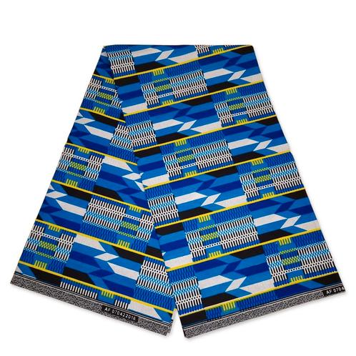Afrikaanse Kente stof Blauw / witte kente print AF-4037 - 10, Hobby en Vrije tijd, Stoffen en Lappen, Nieuw, Ophalen of Verzenden