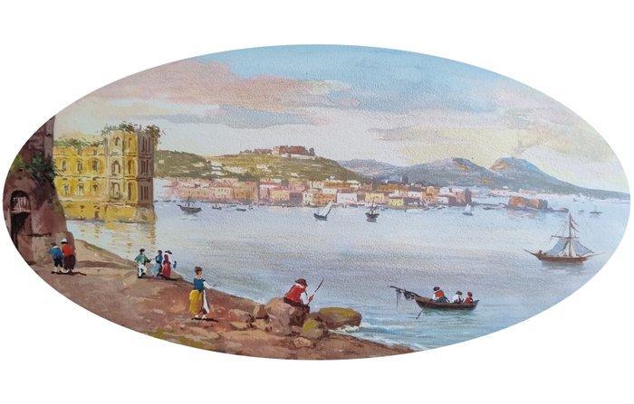 Scuola napoletana (XIX-XX) - Napoli da Posillipo, Antiek en Kunst, Kunst | Schilderijen | Klassiek