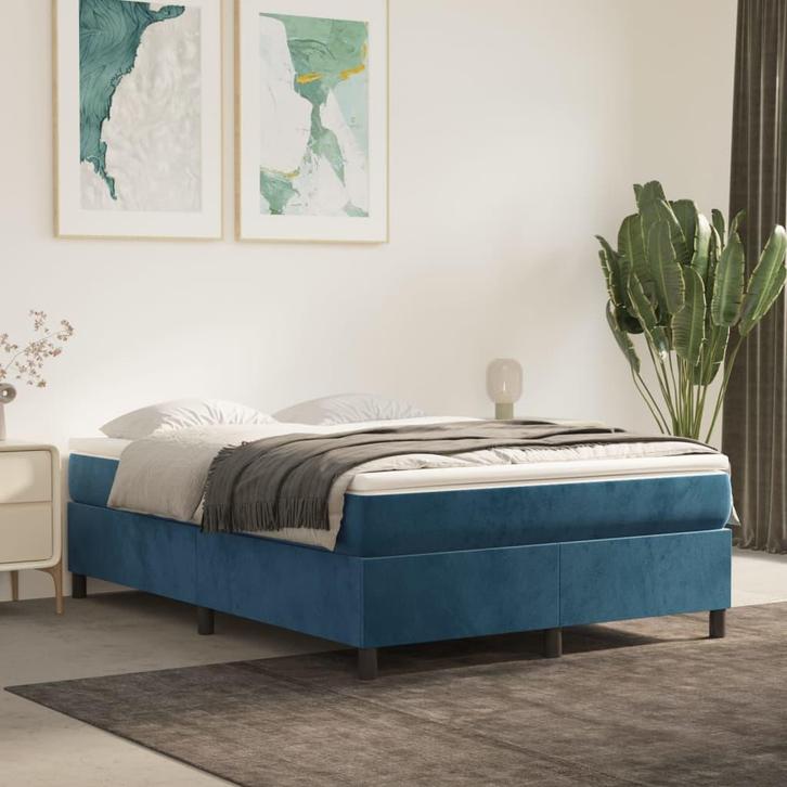 vidaXL Boxspring bed 140x200 cm fluweel donkerblauw, Huis en Inrichting, Slaapkamer | Bedden, 140 cm, 200 cm, Blauw, Tweepersoons
