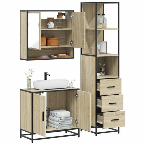 vidaXL 3-delige Badkamermeubelset bewerkt hout sonoma, Huis en Inrichting, Badkamer | Badkamermeubels, Nieuw, Verzenden