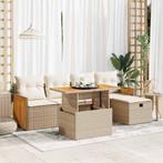 vidaXL 6-delige Loungeset met kussens poly rattan beige, Verzenden, Nieuw, Rotan, Loungeset