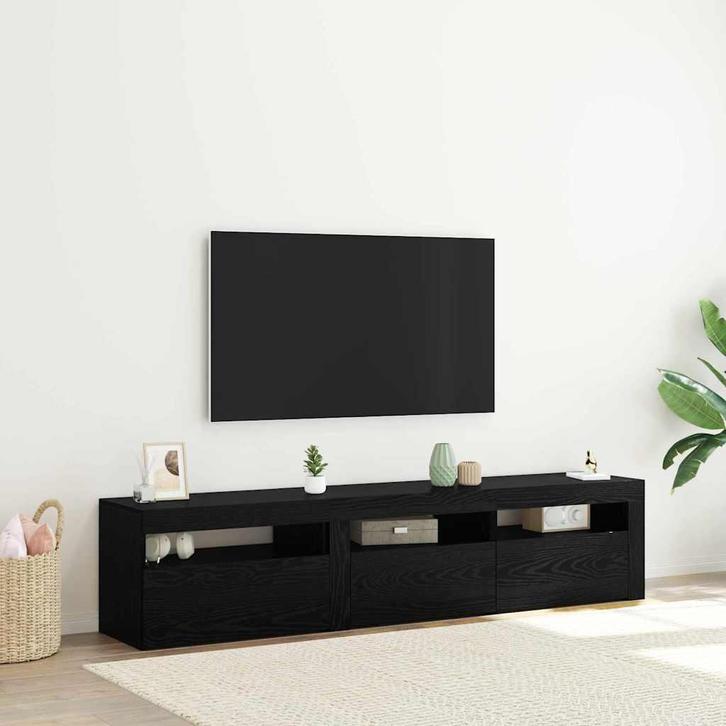 vidaXL TV-kasten 2 pcs Zwart eiken 180 x 35 x 40 cm Bewerkt, Huis en Inrichting, Kasten | Televisiemeubels, Nieuw, Minder dan 50 cm