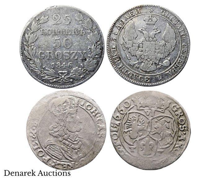 Koninkrijk Polen. Lot of 2 coins: 6 Groszy 1660 & 50 Groszy, Postzegels en Munten, Munten | Europa | Niet-Euromunten