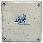 Tegel - Antieke delftsblauwe tegel met kinderspelen - 17e