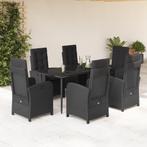 vidaXL 7-delige Tuinset met kussens poly rattan zwart, 6 zitplaatsen, Nieuw, Tuinset, Verzenden