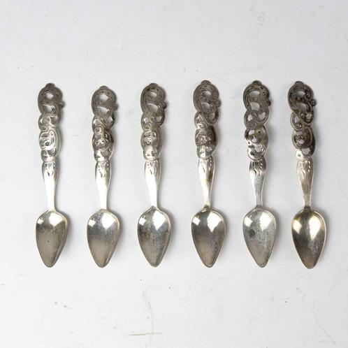 Set van 6 Zilveren Lepels Biedermeier, Antiek en Kunst, Antiek | Goud en Zilver, Ophalen