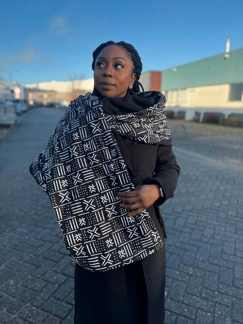 Warme Sjaal met Afrikaanse print Unisex - Zwarte mud cloth /, Kleding | Dames, Mutsen, Sjaals en Handschoenen, Nieuw, Ophalen of Verzenden