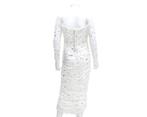 Een witte Dolce en Gabbana ruche jurk met kristallen, Wit, Maat 46/48 (XL) of groter, Dolce en Gabbana, Gedragen