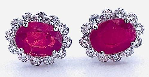 Zonder Minimumprijs - Oorbellen - 18 karaat Witgoud Robijn -, Sieraden, Tassen en Uiterlijk, Oorbellen