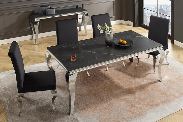 Design eettafel MODERN BAROK 180 cm zwart antraciet chroom, Huis en Inrichting, Tafels | Eettafels, Ophalen of Verzenden
