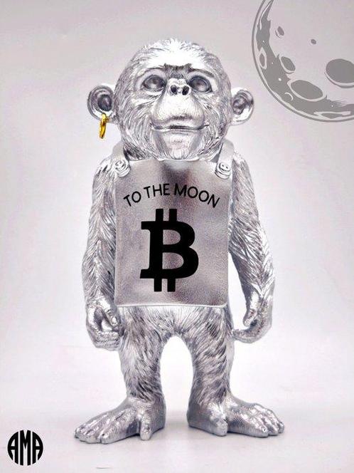 AMA (1985) - Bitcoin to the moon Chimp - Banksy & Bitcoin, Antiek en Kunst, Kunst | Schilderijen | Modern