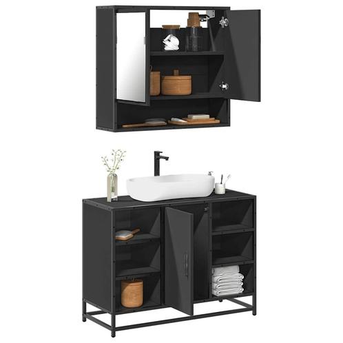 vidaXL 2-delige Badkamermeubelset bewerkt hout zwart, Huis en Inrichting, Badkamer | Badkamermeubels, Nieuw, Verzenden