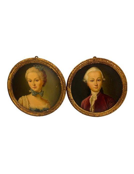 Scuola europea (XIX-XX) - Ritratti di gentiluomo e di dama, Antiek en Kunst, Kunst | Schilderijen | Klassiek