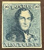 België 1849 - Epaulet 2 - 20c Blauw - pos. 9 PL II - Met, Gestempeld