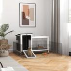 TRUUSK Konijnenhok van Hout met Ren - Wielen - Klapdak - Uit, Dieren en Toebehoren, Konijnen