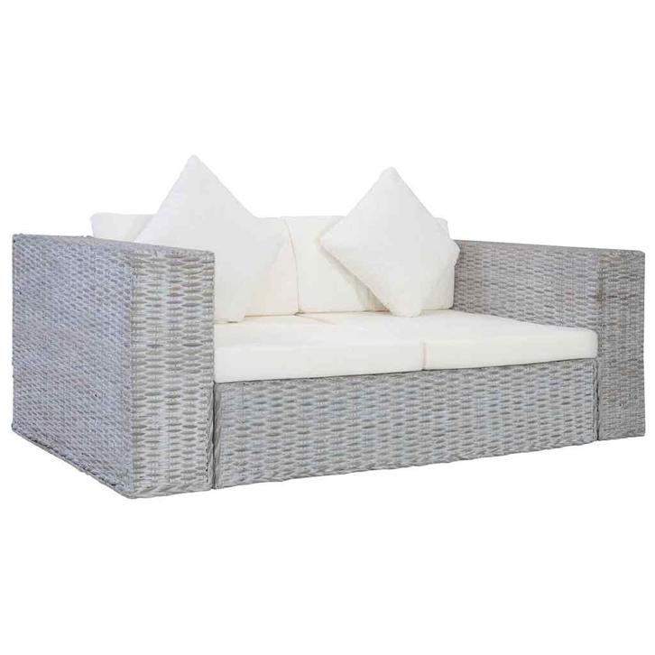 vidaXL Tweezitsbank met kussens natuurlijk rattan, Huis en Inrichting, Banken | Bankstellen, Nieuw, 150 tot 200 cm, Riet of Rotan