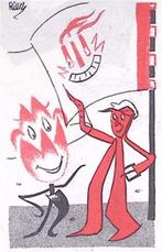 Rode figuren en vlag op spotprent (lijst optie, Lithos), Verzenden