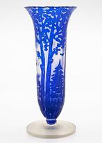 Kralik Art Nouveau Etched-Engraved Cobalt Glass Vase 1910 -