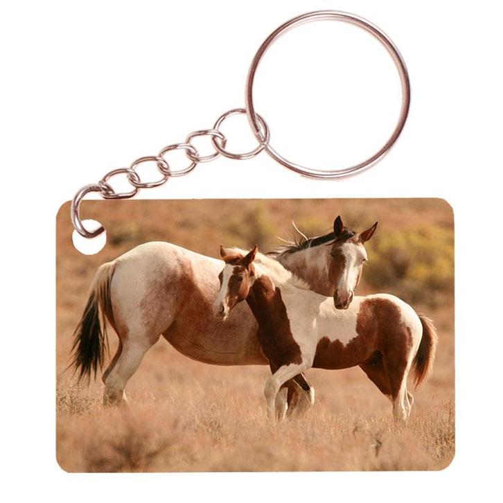 Sleutelhanger 6x4cm - Paarden Paint Merrie met Veulen Bruin, Verzamelen, Sleutelhangers, Nieuw, Ophalen of Verzenden